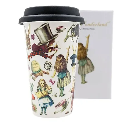Ceramic Travel Mug With Silicone Lid Double Wall / Alice In Wonderland Desigin  • £8.99