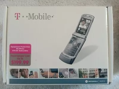 Motorola RAZR V3 Silver T Mobile Flip Phone Working Box Manuel • $150