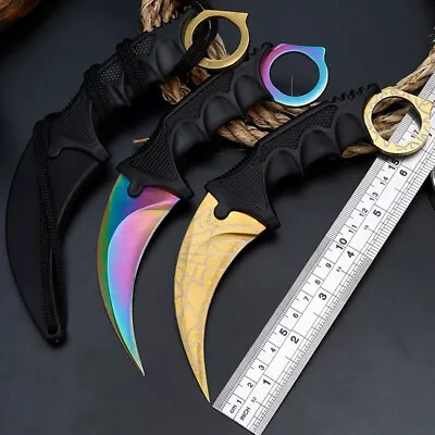 Outdoor Fixed Blade Knives  KARAMBIT NECK KNIFE Survival Hunting With Sheath • $10.98