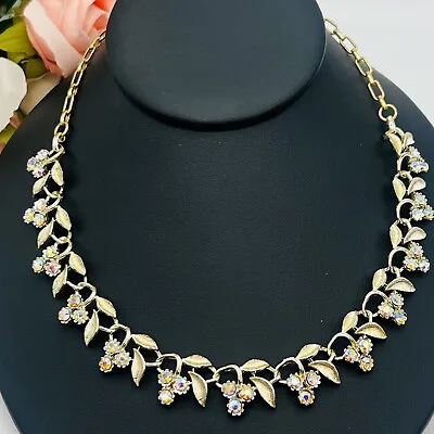 STAR Signed Vintage AB BOREALIS & Gold-tone Leaves Choker Necklace 17” • $22.98