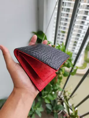 Black + Red Genuine DOUBLE SIDE  Crocodile Skin Leather Bifold Wallet • $80.75