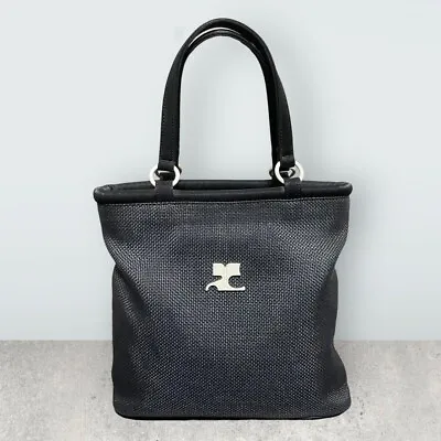 Courreges Paris Vintage Big Logo Tote Bag Black Woman W10xH9xD3inch Used • $180