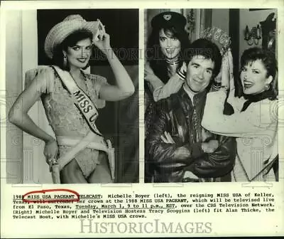 1988 Press Photo Michelle Royer Tracy Scoggins Alan Thicke & Miss USA Crown. • $19.99