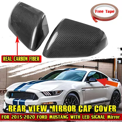 Real Carbon Fiber Side Mirror Covers For 15-22 Ford Mustang With Led Signal Gt • $86.47