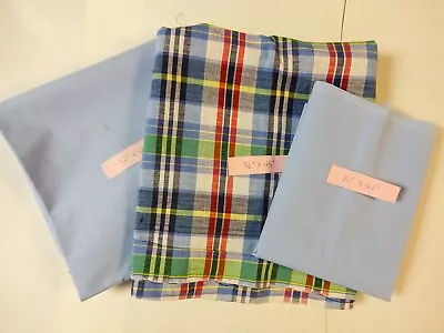 Lot Of Fabric For Sewing And Crafts - Blue Plaid Madras And Solid Blue • $8.99