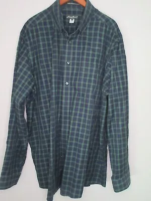 Sz 3XLT Eddie Bauer Wrinkle Resistant Green Plaid Cotton Dress Casual Shirt EUC • $19.10