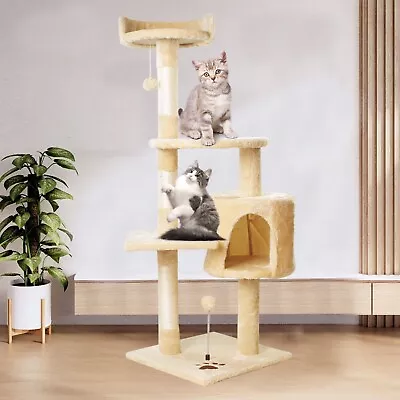 Cat Tree Tower Activity Centre Kitten Scratching Post Climbing House Grey/Beige • £25.99