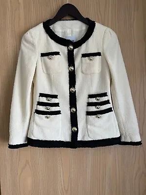 Moschino Cheap & Chic | Ivory Black Jacket Blazer | Frayed Trim | Size 6 • $125