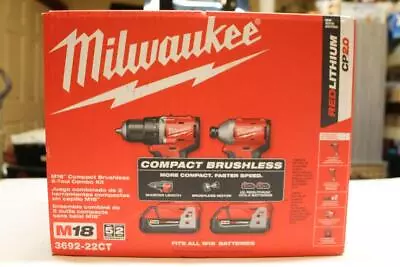 Milwaukee 3692-22CT 18V Compact Drill/Impact Combo W/ 2 Batteries & Charger NEW~ • $174.95