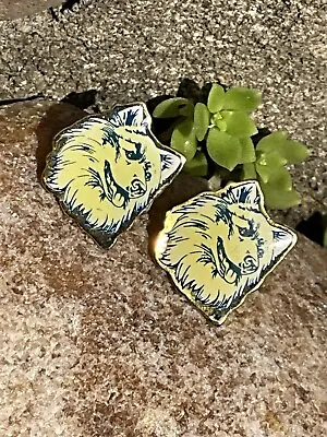 Vintage Gold Tone Dog Wolf Earrings Costume Jewelry  • $9.78