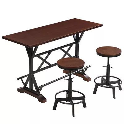 3-Piece Dining Table Set 59 Wooden Sofa Side Table And 2Adjustable Height Stools • $315.79