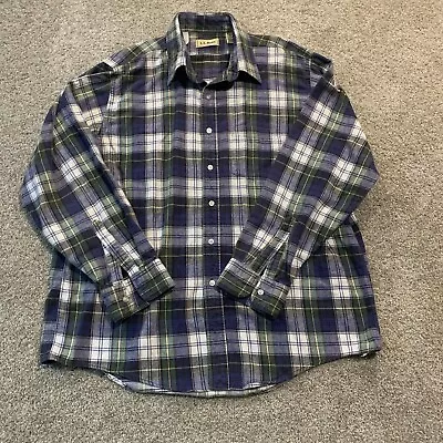 L.L Bean Mens Flannel Button Down Shirt XL Blue White Plaid Collared Flannel • $12.99