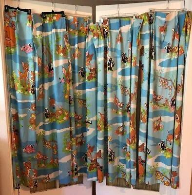 Vintage Bambi Disney Window Curtains 4 Panels Pinch Pleat 24x62 Each Drapes  • $75