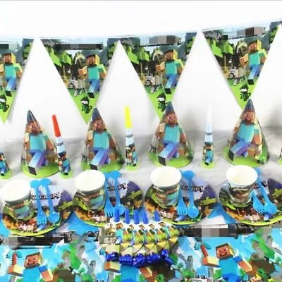 Disposable Party Supply Children Birthday Decoration Paper Cups Plate Banner Hat • $9.96