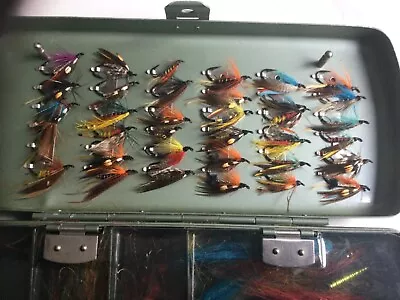 Vintage Salmon/Sea Trout Fishing Flies And Tube Lures In Fly Box. • $112.05