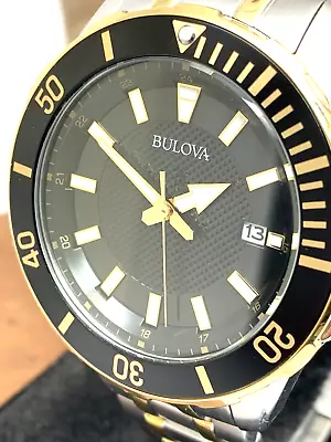 Bulova Men's Watch 98B394 Black Dial Date Quartz Two Tone Stainless Steel 44mm • $134.93