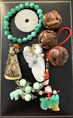 $115 • Buy Vtg Chinese Jewelry Collection Carved Jade Pendants Zodiac Beads Bracelets
