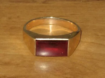 Vintage Men's 14K Gold Ting With Ruby Red Stone-Not Scrap-6.45 Grams-Size 11 • $154.50