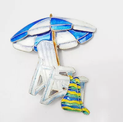 Vintage Zarah Sterling Silver And Enamel Beach Lounge Chair Vacation Pin  • $50