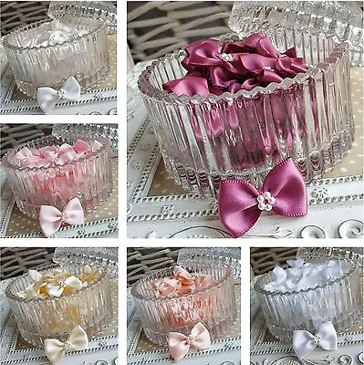 £1.99 • Buy 10 Satin Ribbon Pre-tied Bows With Pearl Flower Centre. Pink White Peach Ivory 