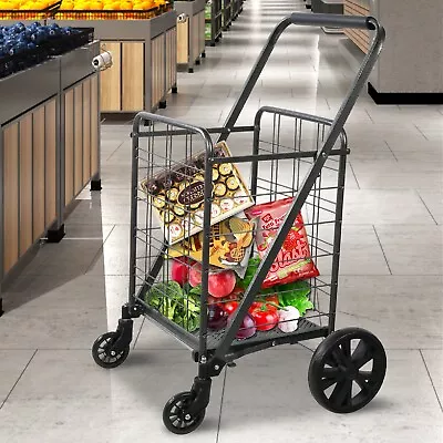 VILOBOS Folding Shopping Cart Utility Laundry Trolley Grocery Basket On Wheels • $58.99