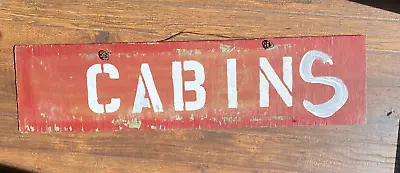 $41 • Buy Vintage Red CABIN Sign Wood Hand Painted & Stenciled Primitive 28 5/8 X 7 1/4