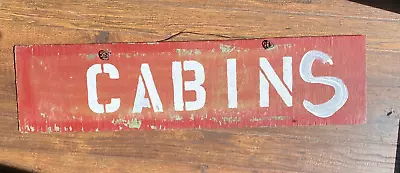 $41 • Buy Vintage Red CABIN Sign Wood Hand Painted & Stenciled Primitive 28 5/8 X 7 1/4