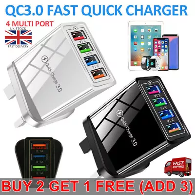4 Multi-Port USB Hub Fast Quick Charge Mains Wall Charger UK Plug Adapter Phones • £4.89