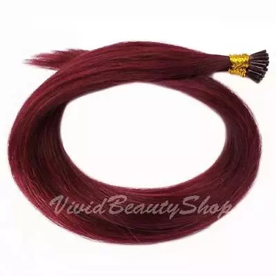 25 Burgundy I Stick Glue Tip Micro Bead Straight Remy Human Hair Extension 22  • $35.99