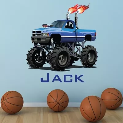 £12.98 • Buy Custom Name Monster Truck Wall Sticker Personalised Kids Room Decal WS-50956