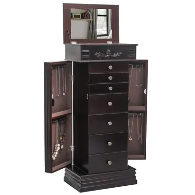 Jewelry Armoire With Mirror 8 Drawers & 16 Necklace Hooks 2 Side Swing Doors • $191.70