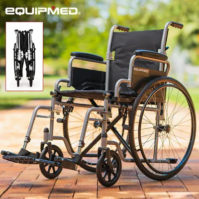 EQUPMED 24 Inch Wheelchair Manual Folding Wheel Chair Portable Foldable Grey • $295