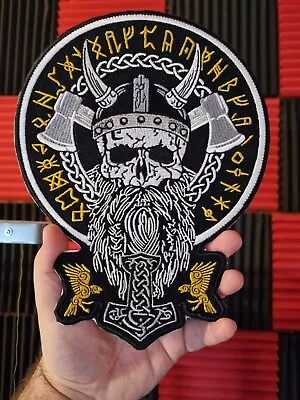 ODIN Viking Norse God Hook And Loop Sew On Patch BIKER Logo Badge Embroidered • £10