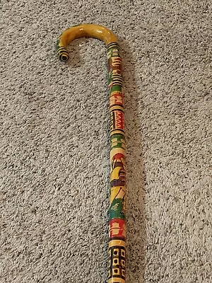 VINTAGE Mexican Hand-Carved Hand-Painted Cane Wooden Walking Stick Mexico 1977 • $33