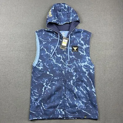 Under Armour Project Rock Vest Mens Medium Rival Full-Zip Blue Hooded Sleeveless • $29.99