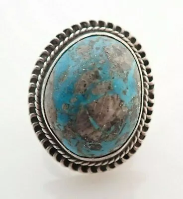 Vintage Navajo Morenci Turquoise Sterling Silver 1 1/8  Ring Sz 6.25 • $129.95