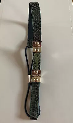 France Luxe L. Erickson Leather Headband Headwrap Green Snake Print Gold • $9.99