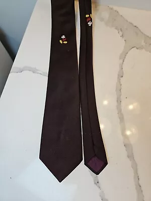 Cervantes Mickey Mouse Tie Brown Solid Walt Disney Company Embroidered Vtg • $14.99