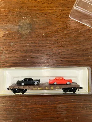 Model Power N Scale 50' Flat Car With Two Autos #4010 New In Case Free Shipping • $23.99