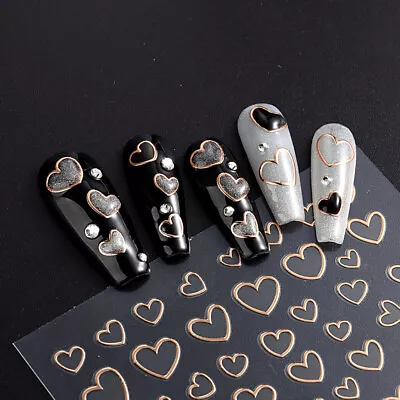 3D Empty Heart Sticker Nail Gold Love Sticker Heart Sticker Nail Art Decoration  • $1.11