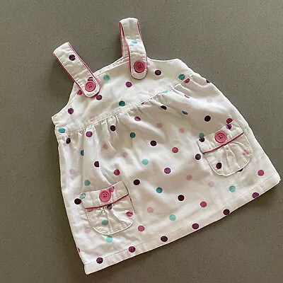 Baby Girl 0-3 Months Cherokee White Spotty Corduroy Pinafore Dress • £3