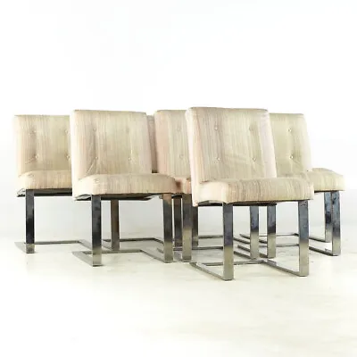 Paul Evans For Directional Mid Century Chrome Cantilever Dining Chairs - Set Of • $7495