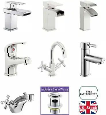 £13.95 • Buy Cloakroom Chrome Luxury Bathroom Modern Basin Sink Mono Square Mixer Tap & Waste