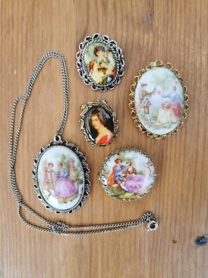 Collection Brooch Job Lot Bundle Portrait Limoges Vintage Porcelain Pendant Clip • £18
