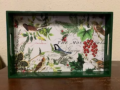 Michel Design Works Winter's Tale Birds Greenery Wooden Decoupage Tray 12.5 X 8 • $39.99