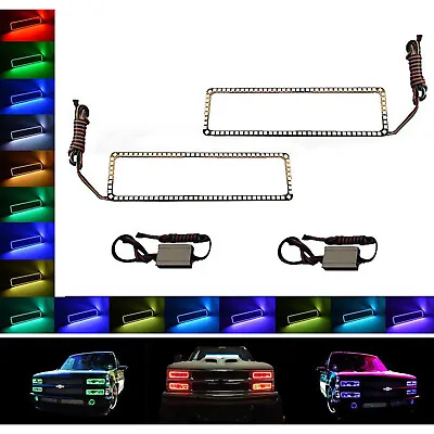 89-99 Chevy GMC Truck Color Changing LED RGB Upper Headlight Halo Rings Pair Set • $79.95