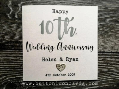 £3.75 • Buy Handmade & Personalised Button Card - 10th Wedding Anniversary Tin