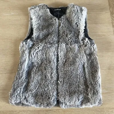 100% Rabbit Genuine Fur Gilet Body Warmer Womens Sleeveless Jacket Grey Small • £35