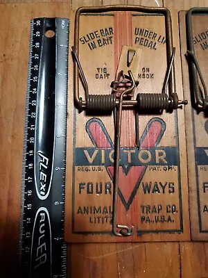 Vintage Victor Large Mouse Trap Wood Unique Set Of 4 • $30