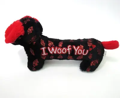 HugFun Cotton Candy Black Dachshund  Dog 16” Plush I WOOF YOU Stuffed • $11.97